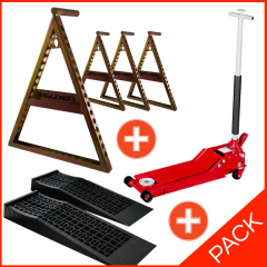PACK 4 chandelles WEILDER WRC + Cric rouleur 1.5T Extra Plat + Rampes de levage basses 6cm